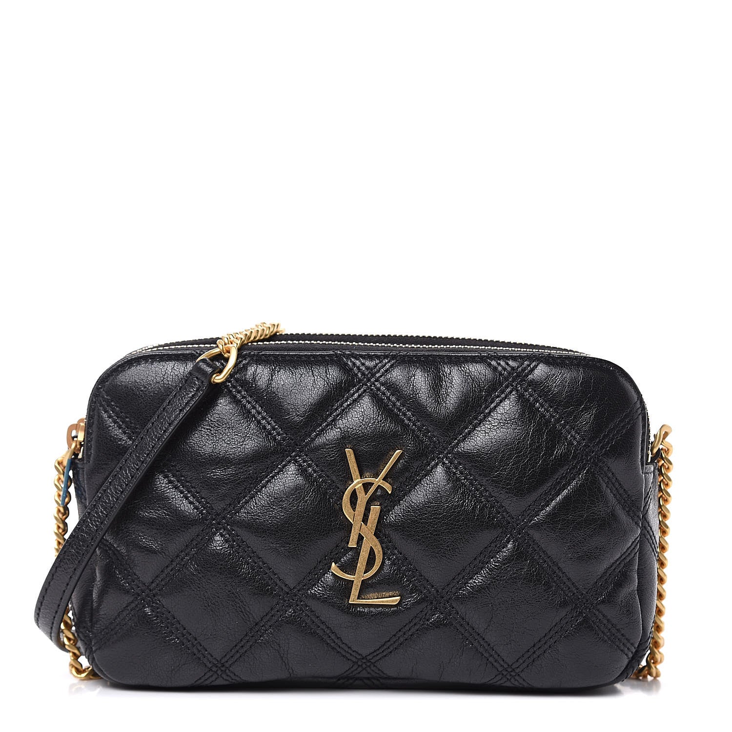 Saint Laurent Grained Lambskin Quilted Mini Becky Double Zip Bag Black 1 of 11