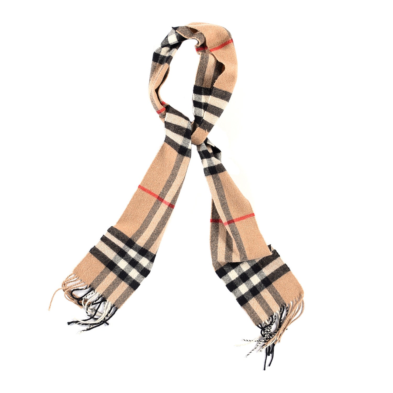Burberry Metallic Cashmere Giant Check Fringe Scarf Camel 1 of 4