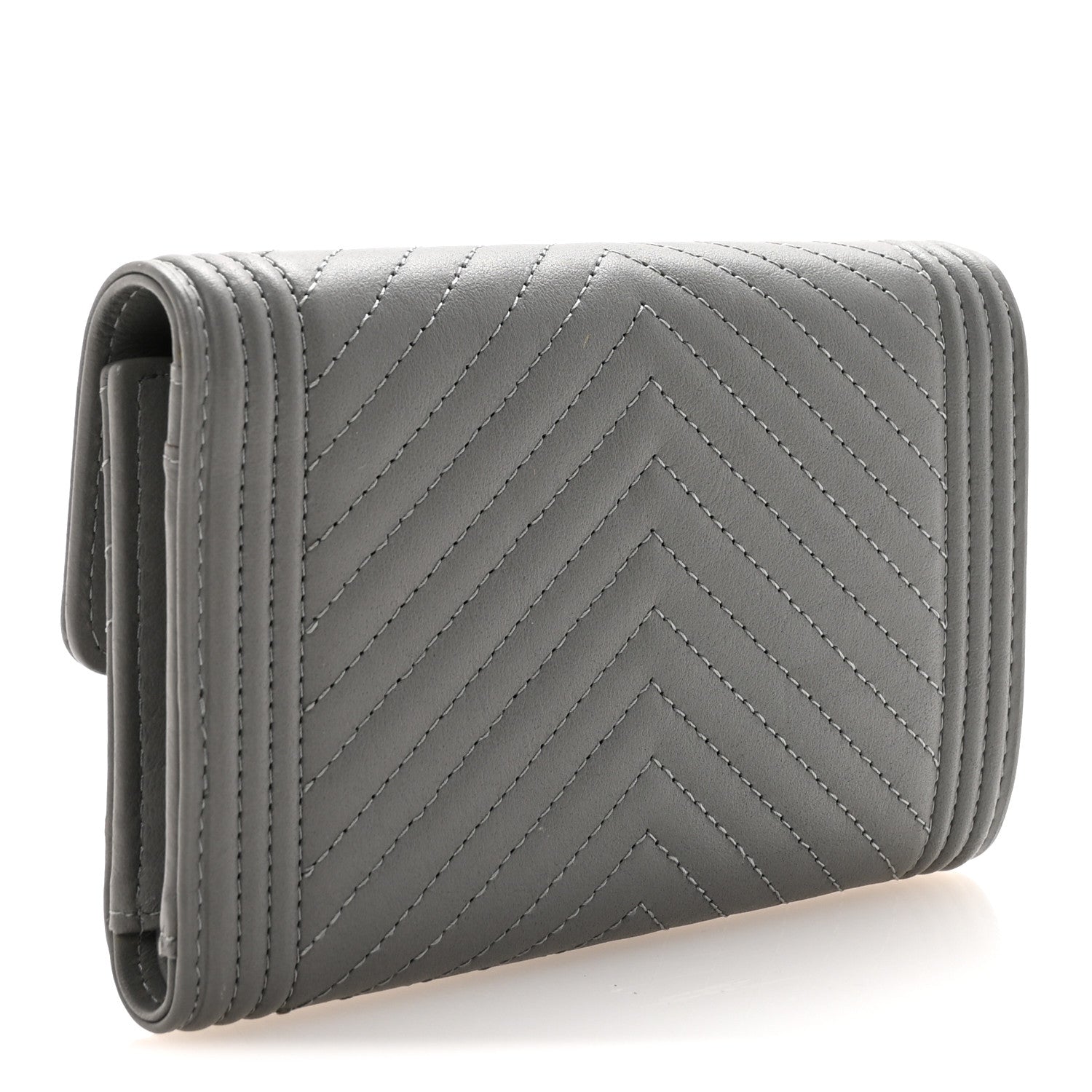 Chanel Calfskin Chevron Quilted Medium Boy Flap Wallet Grey 3 of 8