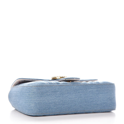 Gucci Denim Matelasse Mini Pearly GG Marmont Shoulder Bag Blue 4 of 7