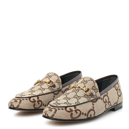 Gucci Monogram Jumbo GG Malaga Kid Horsebit Womens Jordaan Loafers 37 Camel Ebony New Acero Beige 3 of 9