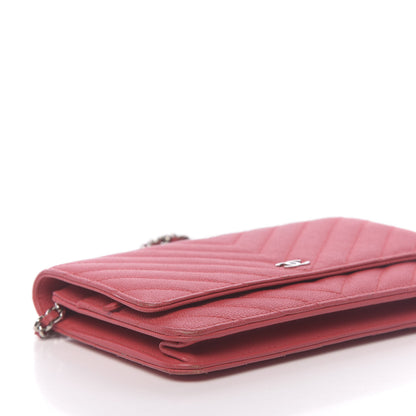 Chanel Caviar Chevron Quilted Wallet On Chain WOC Red 9 of 13