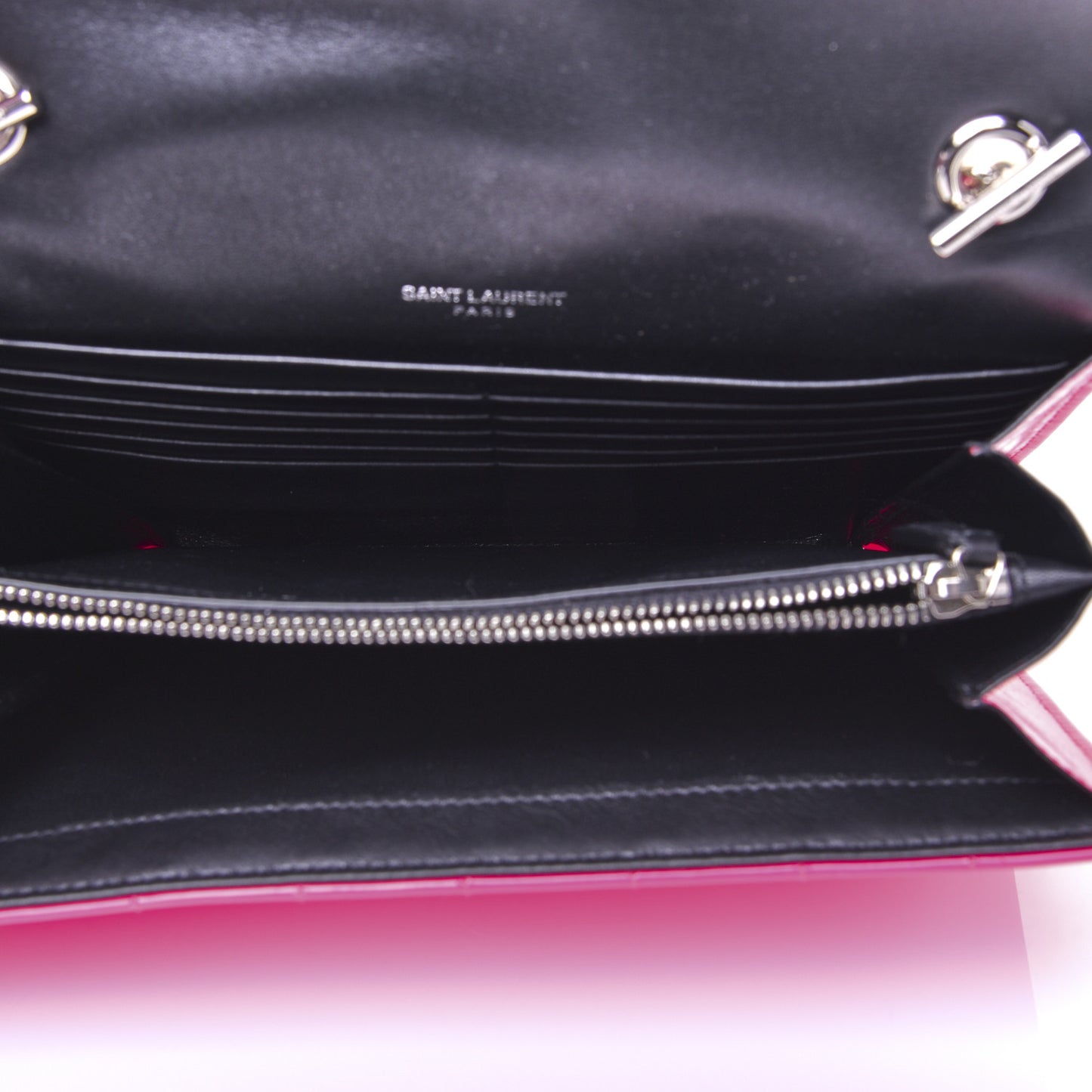 Patent Calfskin Matelasse Monogram Vicky Chain Wallet Pink