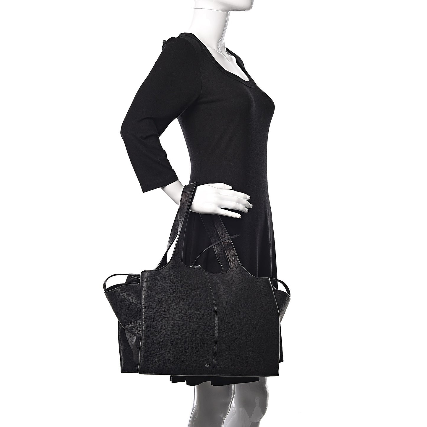 Baby Grained Calfskin Medium Tri-Fold Bag Black