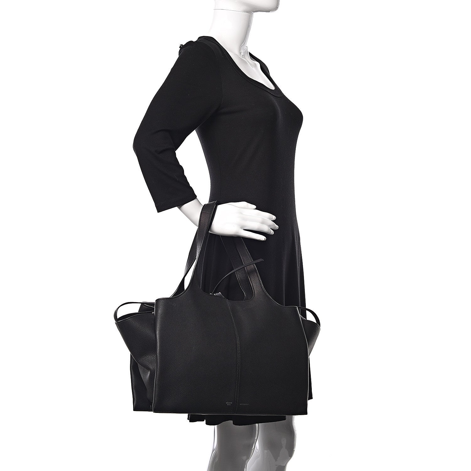 Celine Baby Grained Calfskin Medium Tri-Fold Bag Black 2 of 11