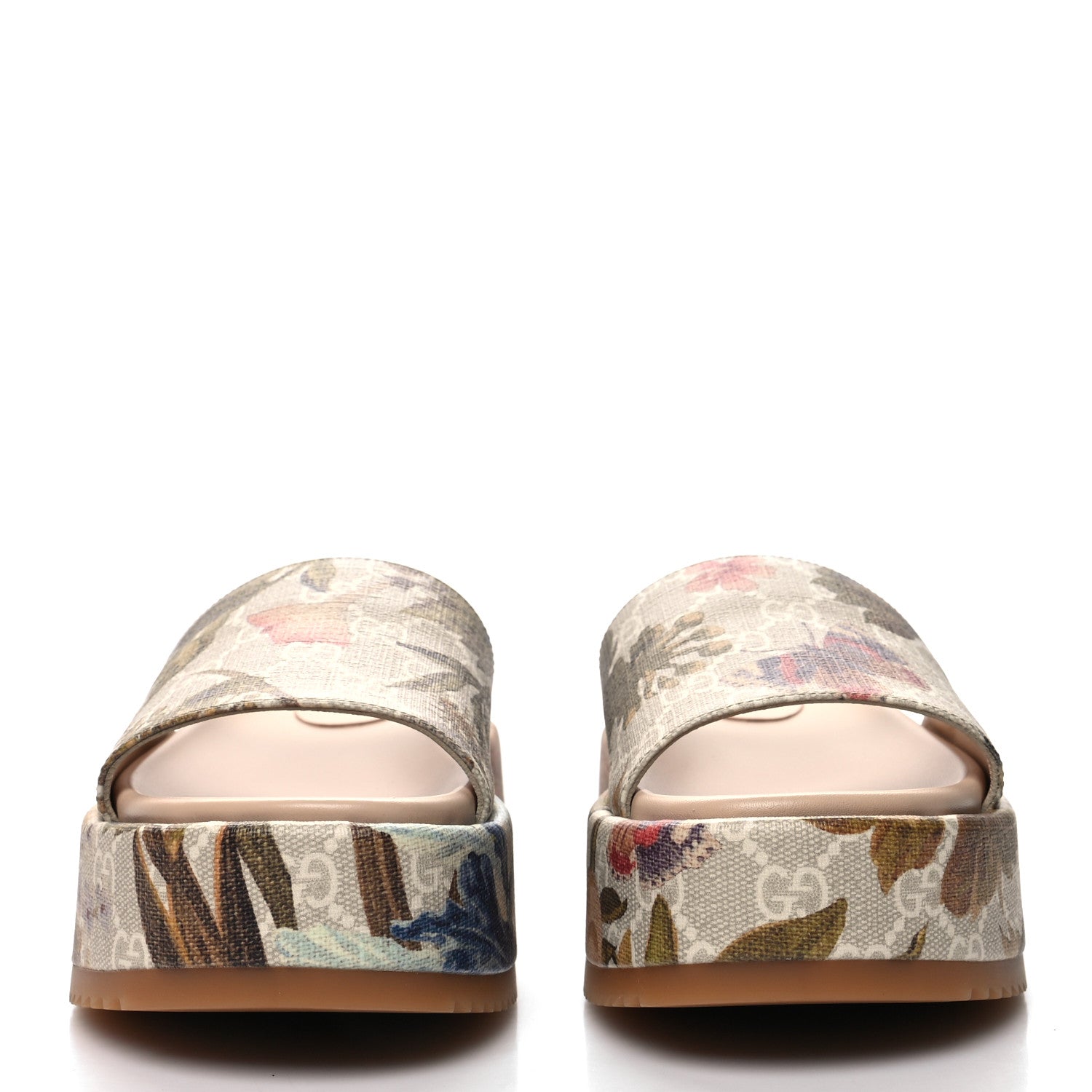 Gucci GG Supreme Monogram Water Flora Angelina Platform Slide Sandals 36 Beige White Multicolor 2 of 8