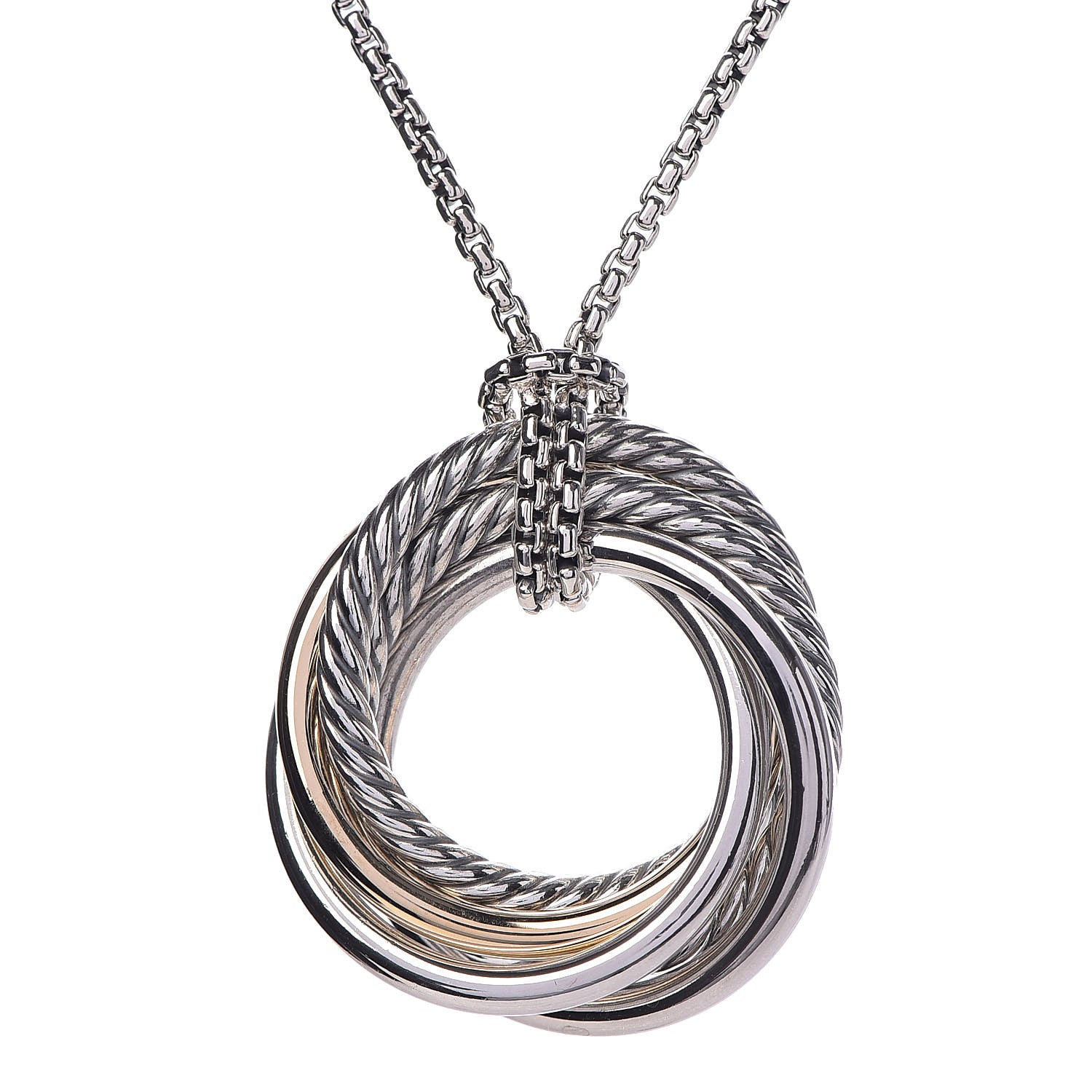 David Yurman Sterling Silver 14K Yellow Gold 28mm Crossover Pendant Necklace 4 of 5