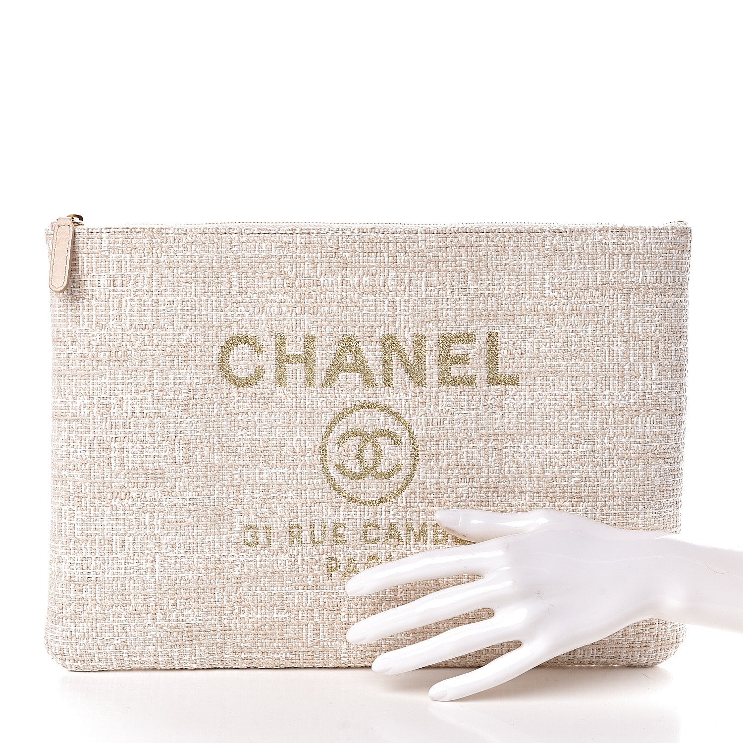 Chanel Woven Raffia Large Deauville Pouch White 2 of 8