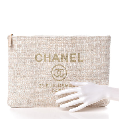 Chanel Woven Raffia Large Deauville Pouch White 2 of 8