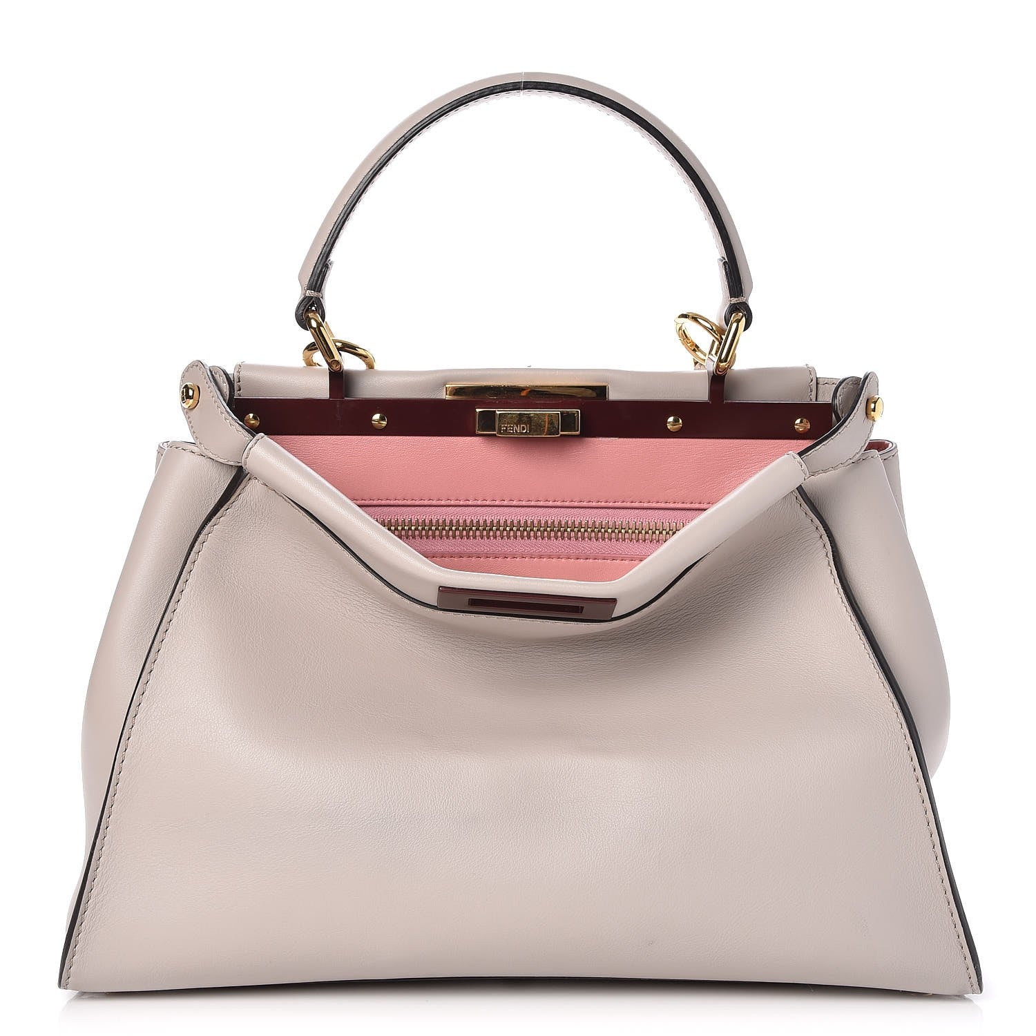 Fendi Vitello Seta Shiny Nappa Medium Peekaboo Iconic Satchel Grigio Polvere Bois de Rose 1 of 14