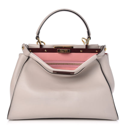 Fendi Vitello Seta Shiny Nappa Medium Peekaboo Iconic Satchel Grigio Polvere Bois de Rose 1 of 14