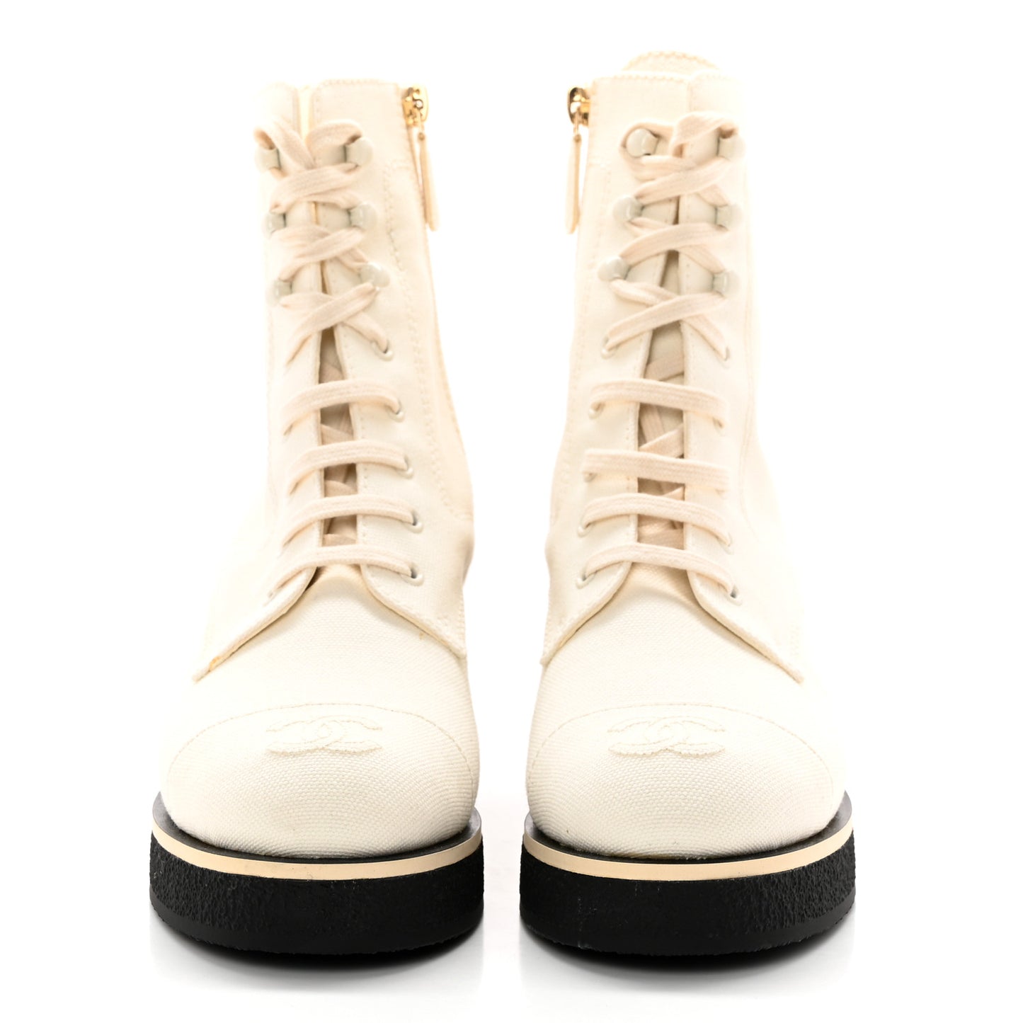 Fabric CC Lace Up Boots 38 White