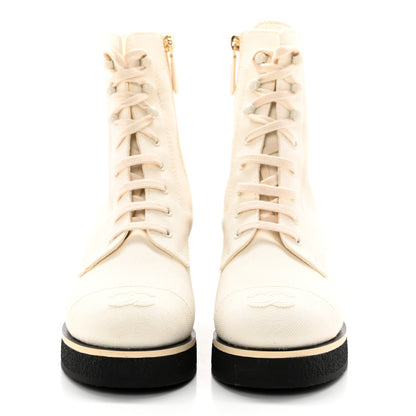 Chanel Fabric CC Lace Up Boots 38 White 2 of 15
