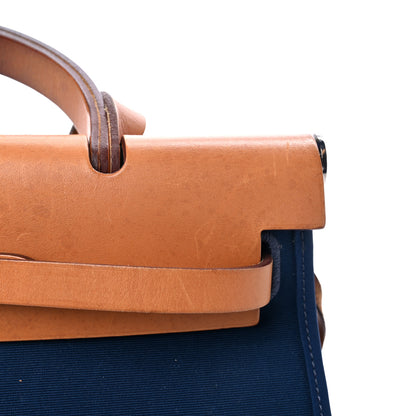 Hermes Vache Hunter Toile Herbag Zip 31 PM Bleu De Malte Natural 11 of 15