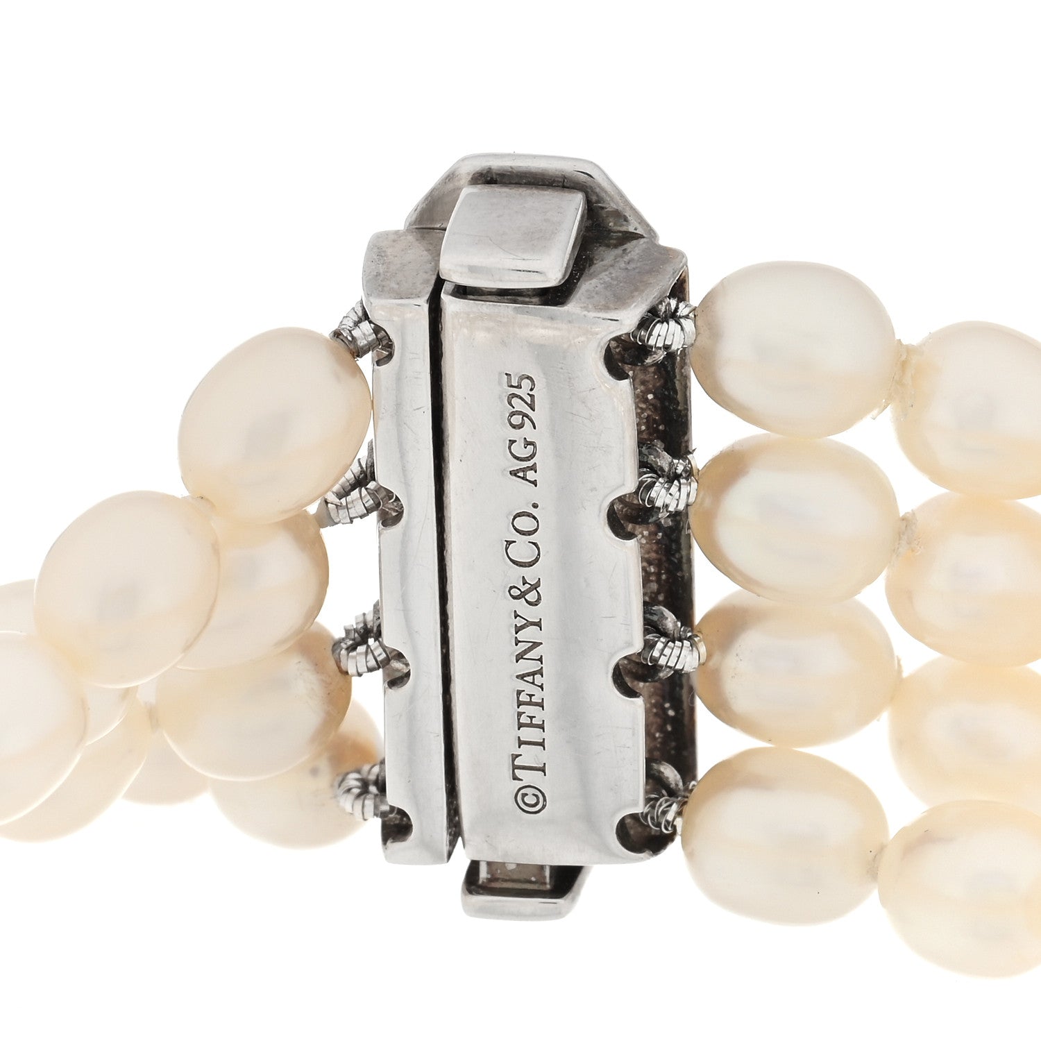 Tiffany Sterling Silver Black Onyx Freshwater Pearl 5-5.5mm Ziegfeld Four Strand Bracelet 3 of 3