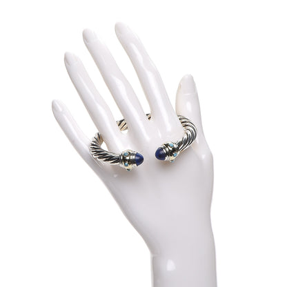 David Yurman Sterling Silver 14K Yellow Gold Lapis Cabochon 10mm Cable Classics Bracelet 2 of 6