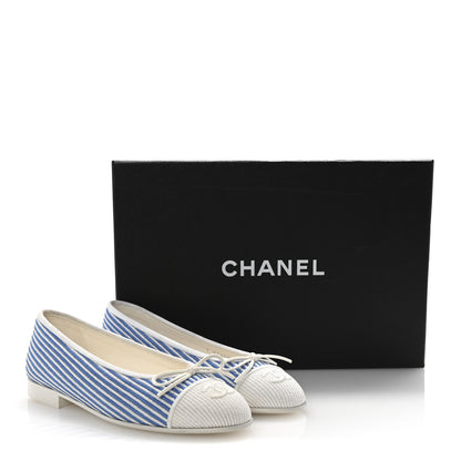Chanel Fabric Grosgrain Cap Toe CC Flats 35 White Blue 10 of 10