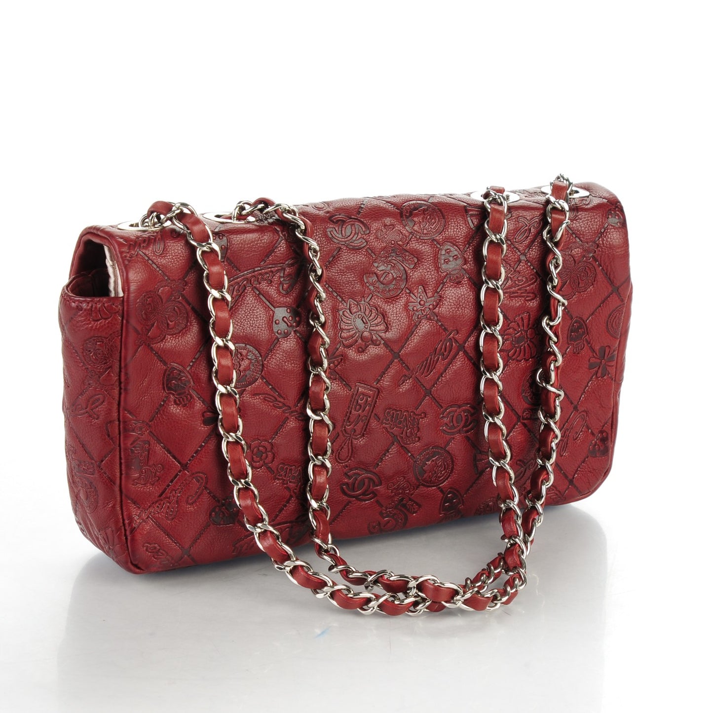 Calfskin Quilted Medium Lucky Symbols Flap Dark Red