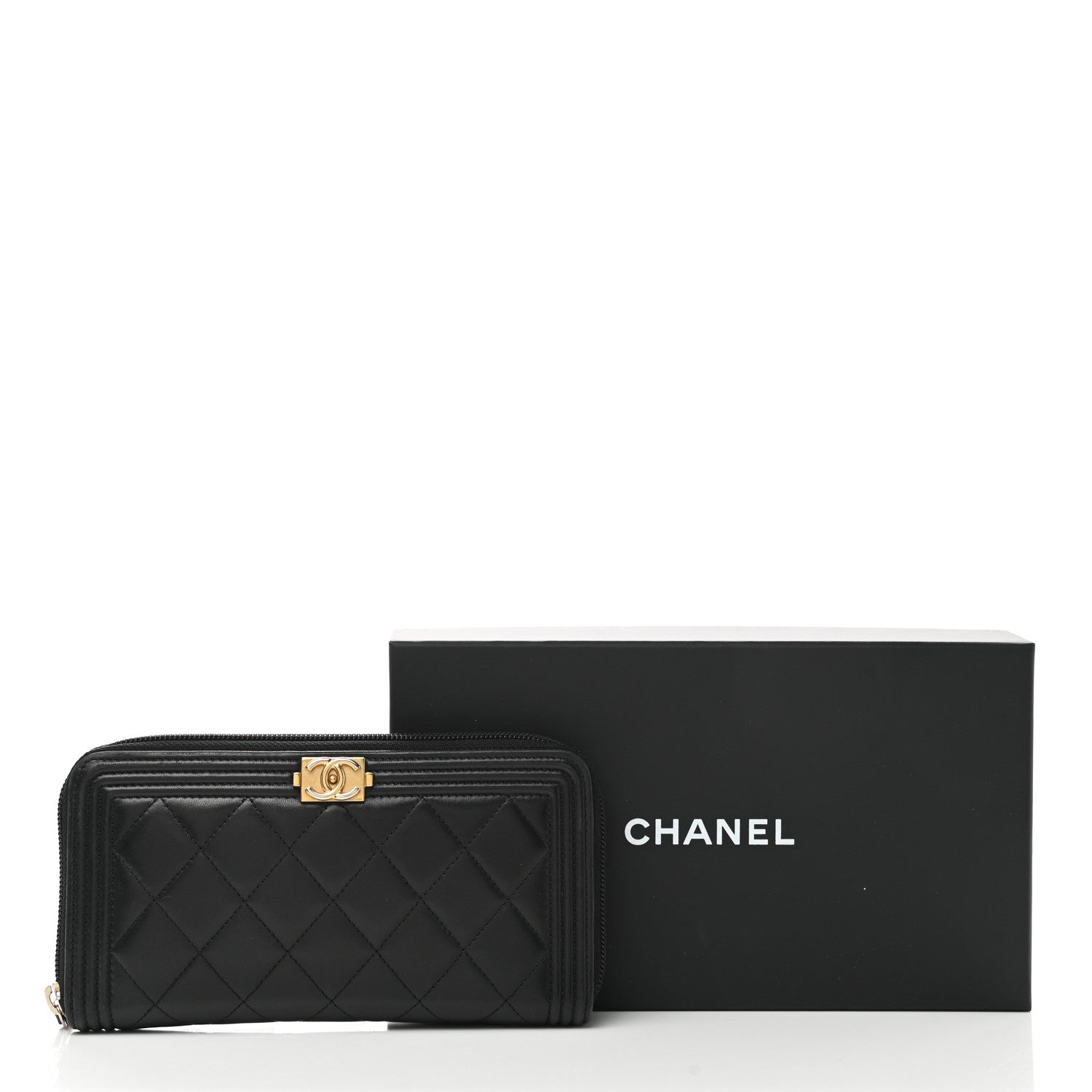 Chanel Lambskin Quilted Boy Zip Around Wallet Black 10 of 10