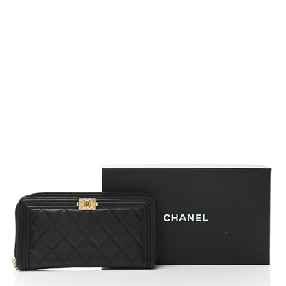 Chanel Lambskin Quilted Boy Zip Around Wallet Black 10 of 10