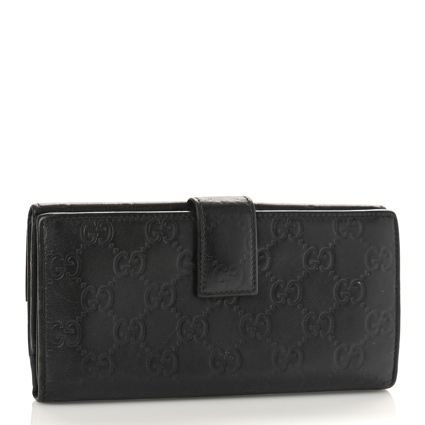 Guccissima Margaux Calfskin Metal Bar Continental Flap Wallet Black
