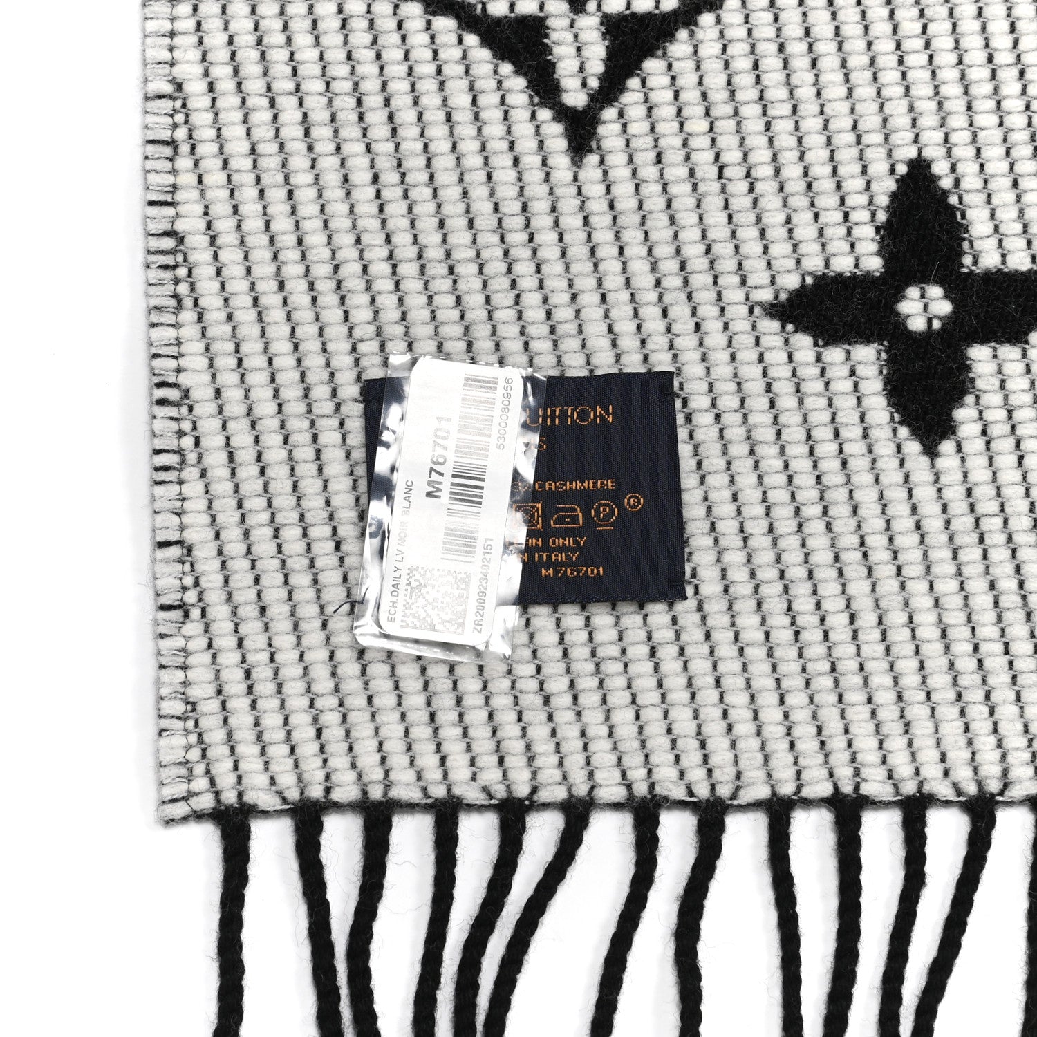 Louis Vuitton Wool Cashmere Monogram Daily LV Scarf Black White 3 of 3