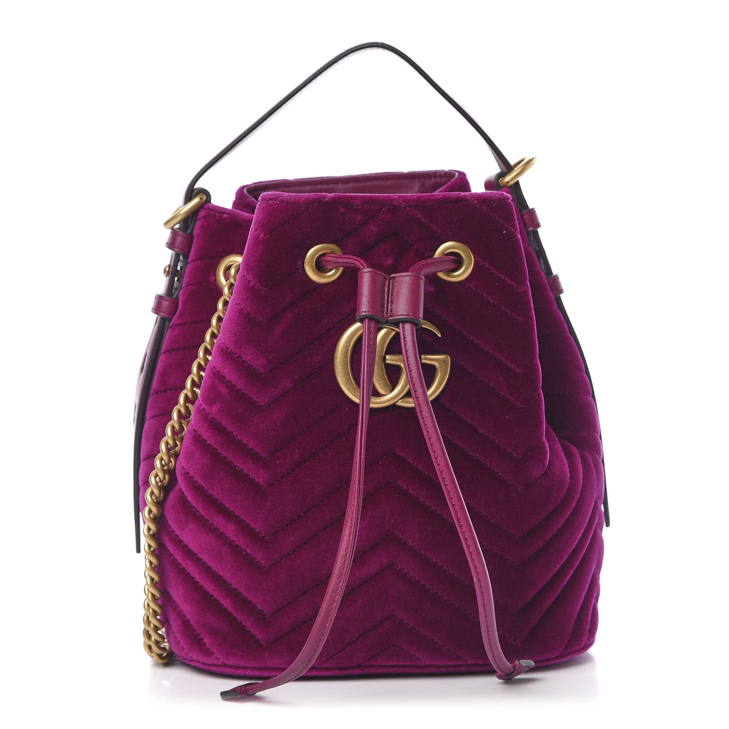 Velvet Matelasse GG Marmont Bucket Bag Fuchsia Violet Cyclamen