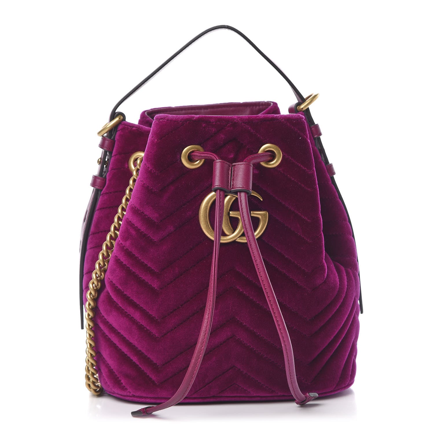 Gucci Velvet Matelasse GG Marmont Bucket Bag Fuchsia Violet Cyclamen 1 of 10