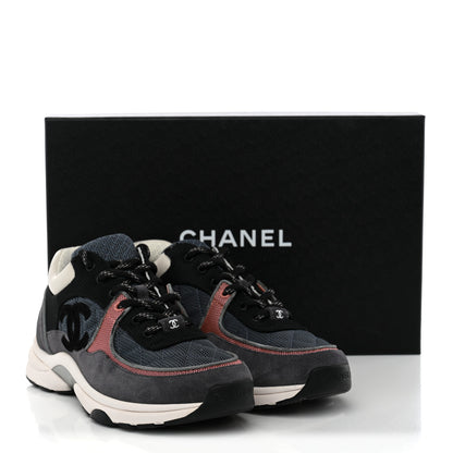 Chanel Nylon Calfskin Suede Womens CC Sneakers 38 Dark Grey Pink 10 of 10