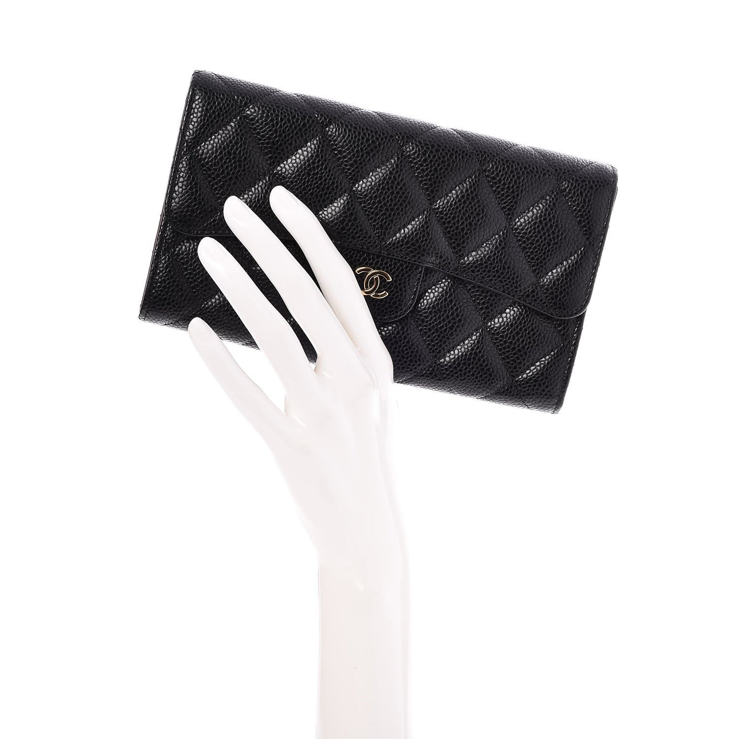 Caviar Quilted Large Flap Wallet Black