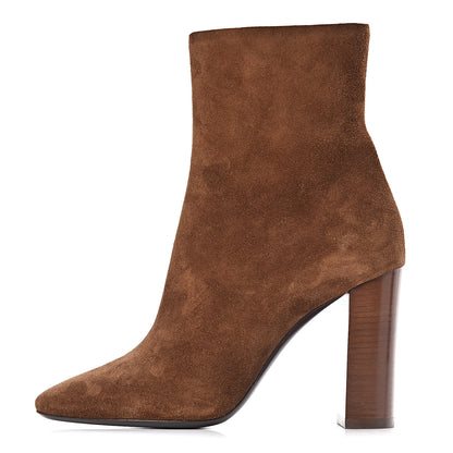 Saint Laurent Suede Loulou Ankle 95 Zip Boot 40 Dark Brown 1 of 10