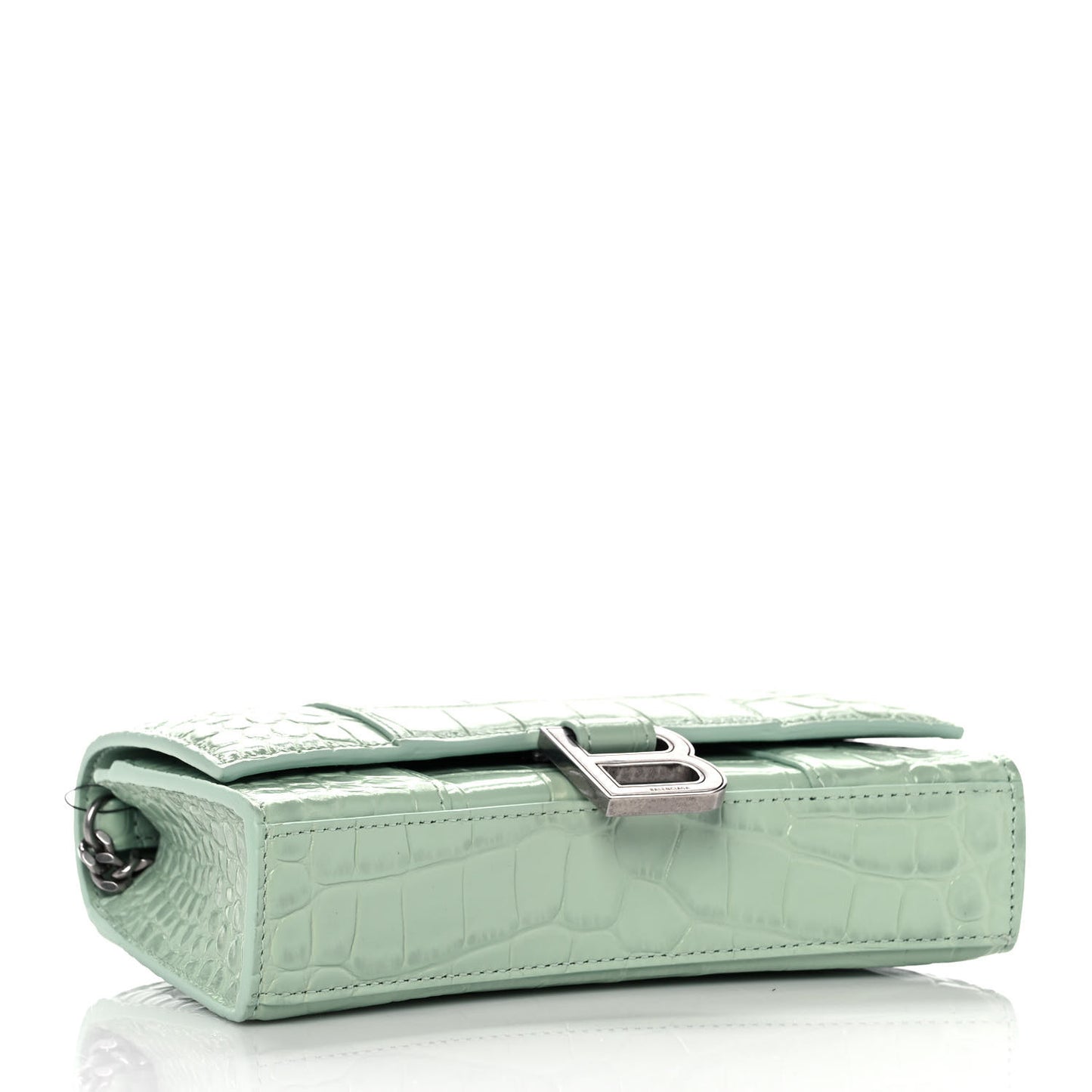Shiny Calfskin Crocodile Embossed Hourglass Chain Bag Light Green