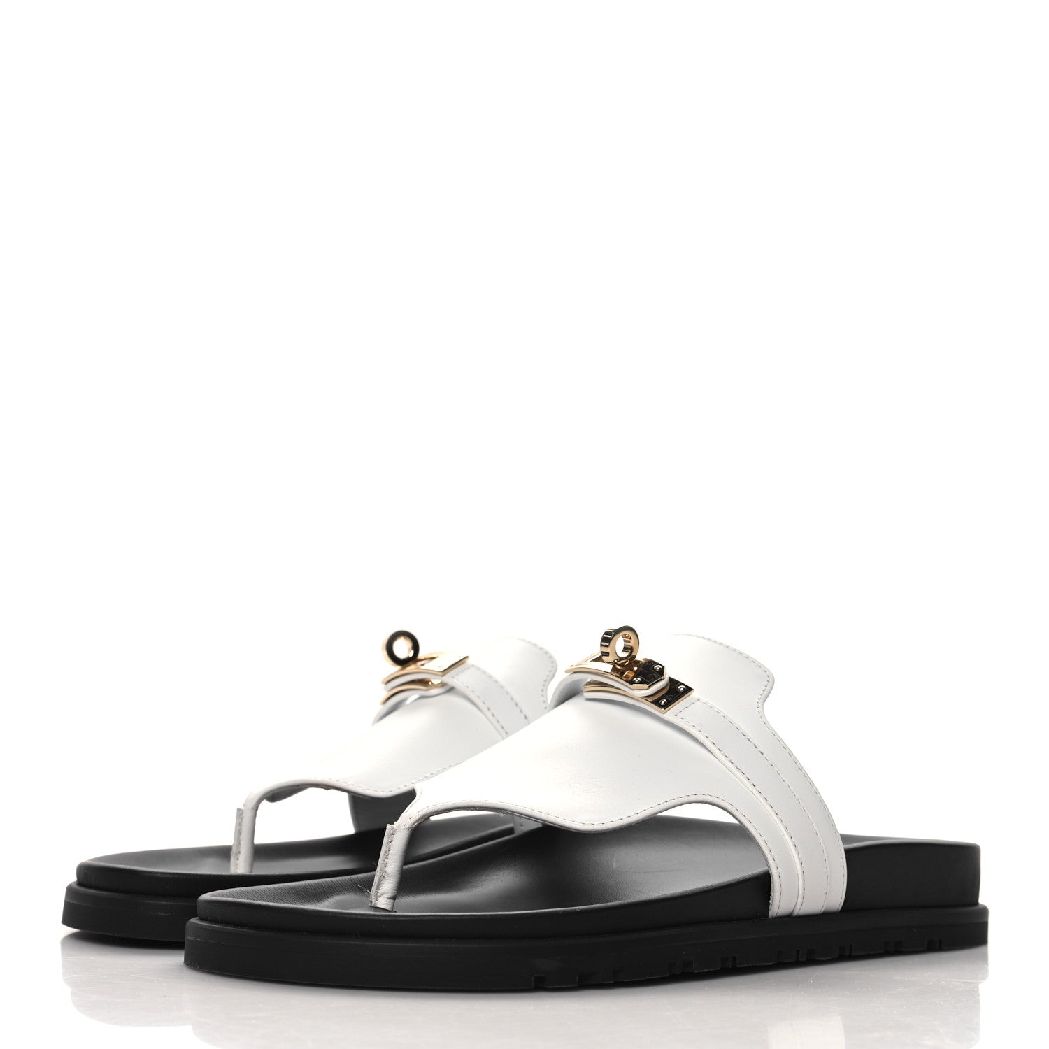 Hermes Calfskin Womens Empire Sandals 37 White 1670980