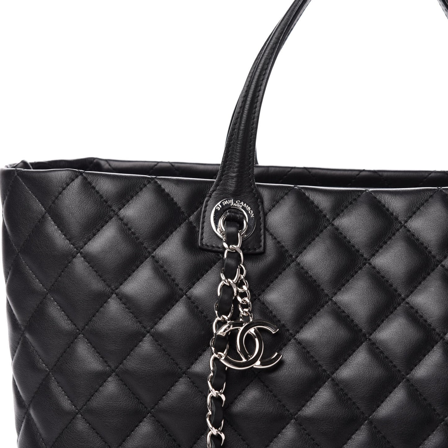 Calfskin Quilted Large Easy Shopping Tote Black
