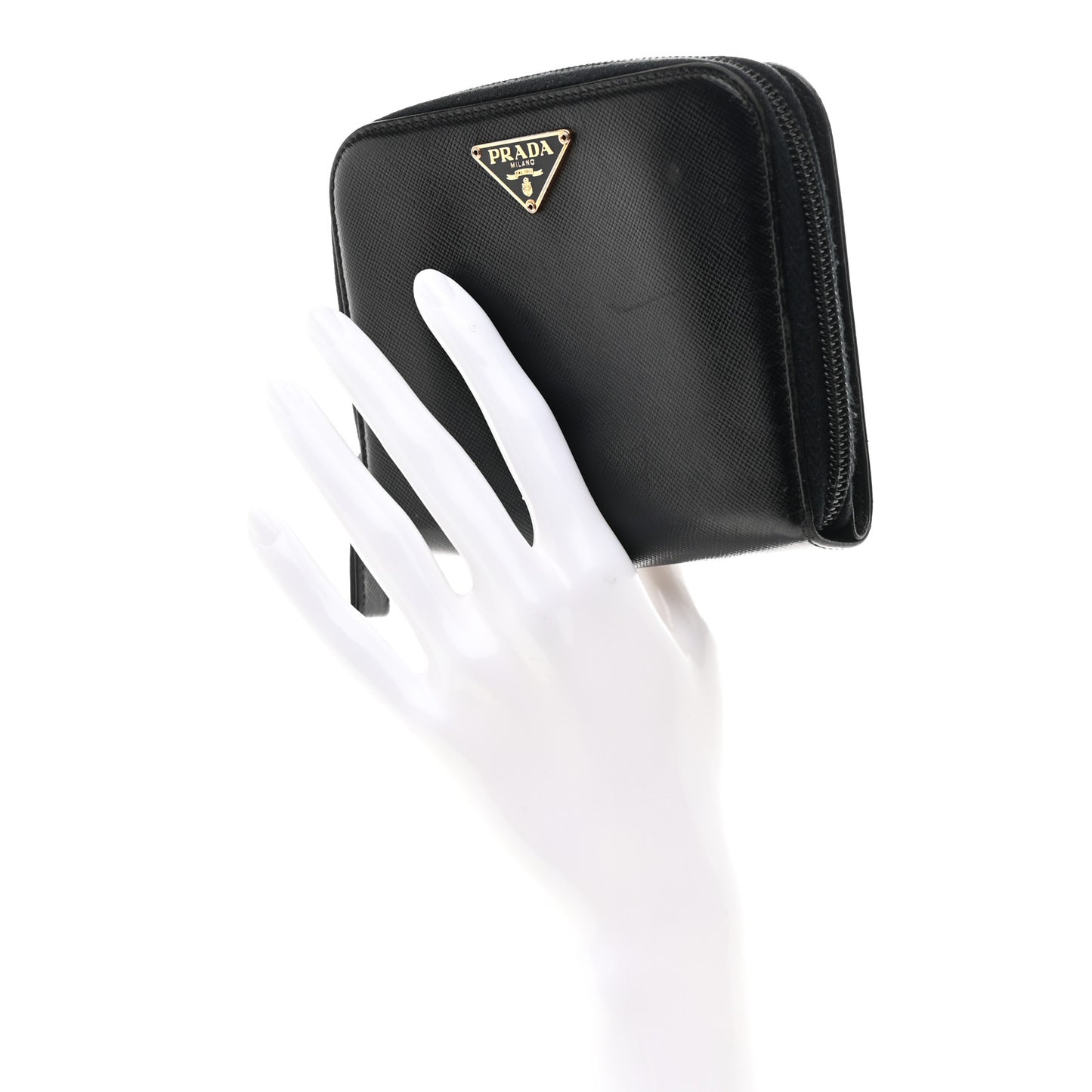 Saffiano Compact Zip Around Wallet Black