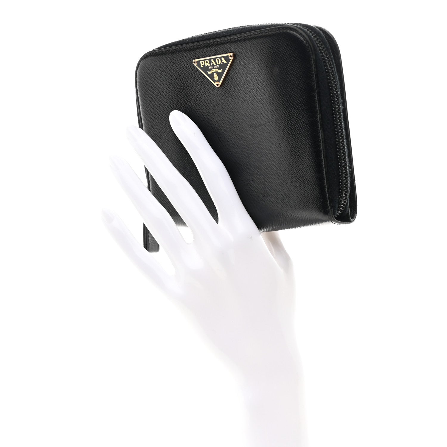 Prada Saffiano Compact Zip Around Wallet Black 2 of 10