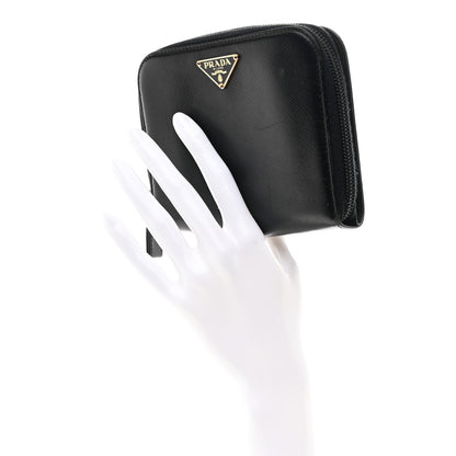 Prada Saffiano Compact Zip Around Wallet Black 2 of 10