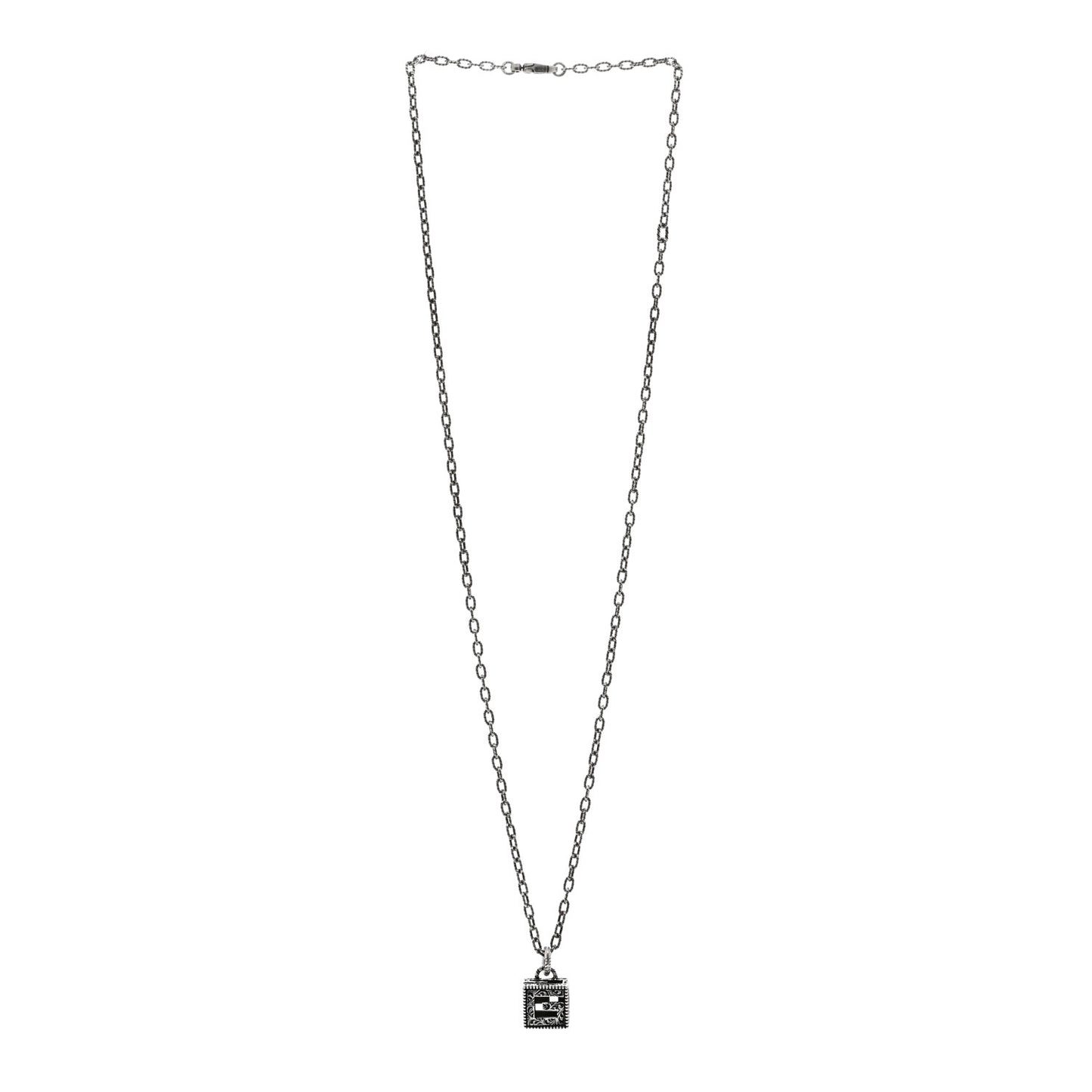 Sterling Silver Textured Square G Pendant Necklace