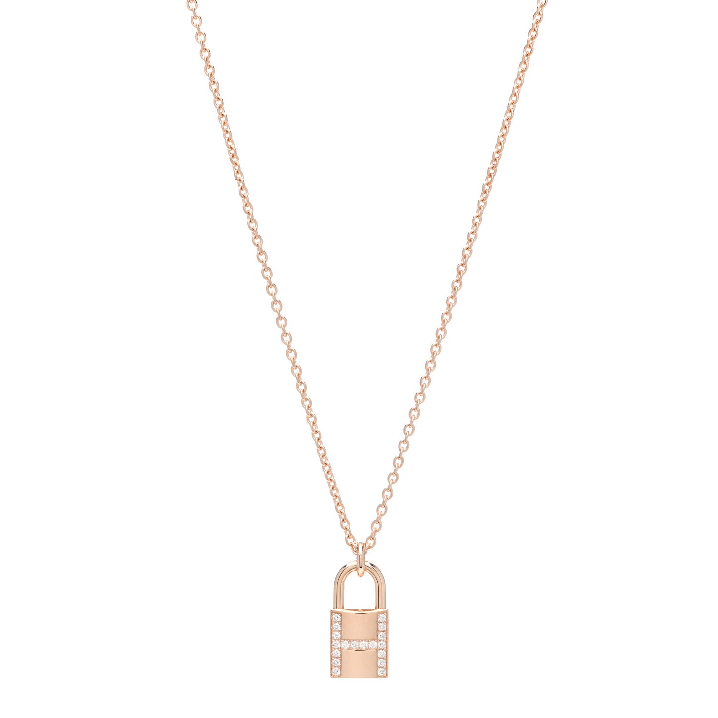 18K Rose Gold Diamond Amulettes Cadenas Pendant Necklace