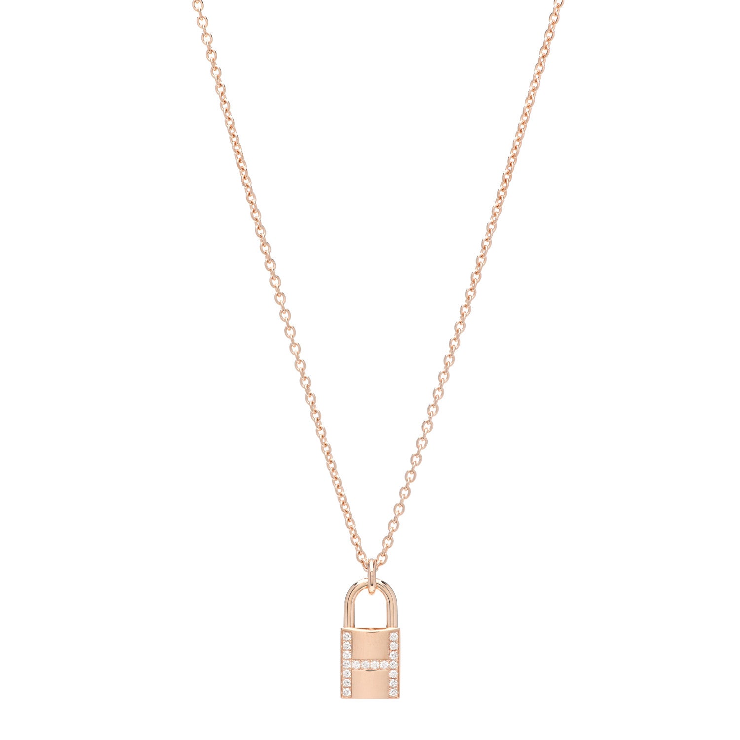 Hermes 18K Rose Gold Diamond Amulettes Cadenas Pendant Necklace 1 of 5