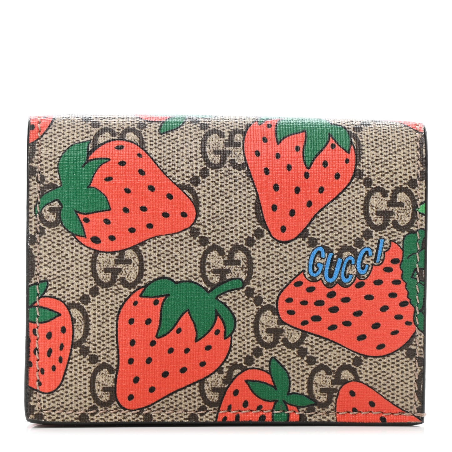 GG Supreme Monogram Strawberry Card Case