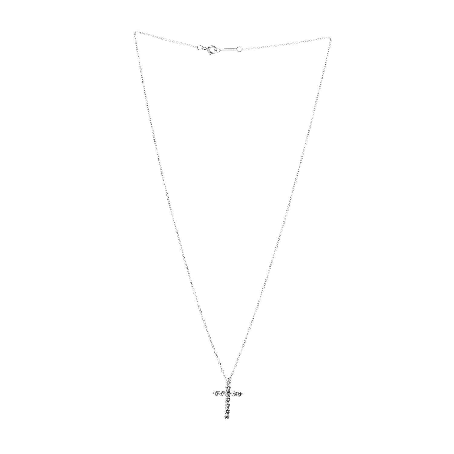 Tiffany Platinum Diamond Small Cross Pendant Necklace 3 of 5
