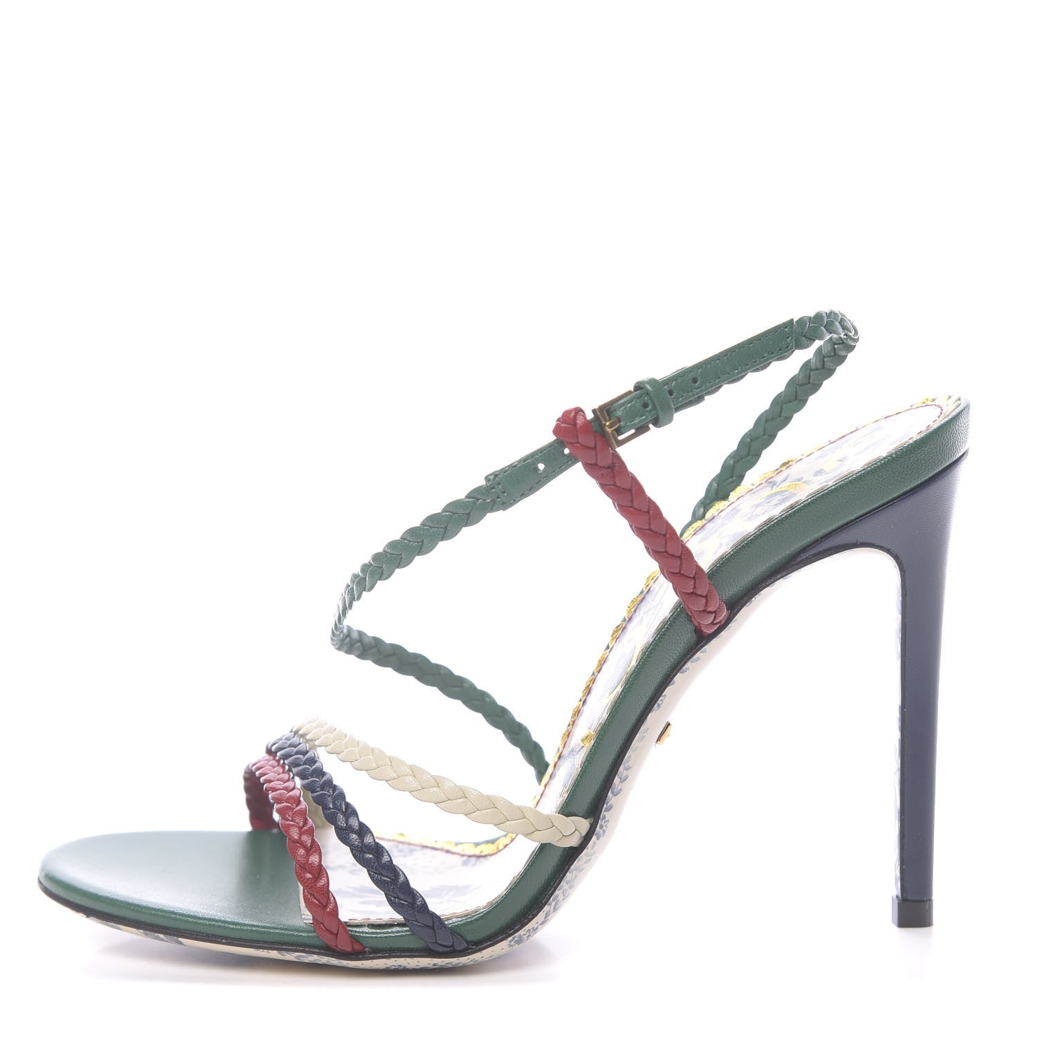 Gucci Malaga Kid Braided Haines High Heel Sandals 37.5 Emerald 1 of 8