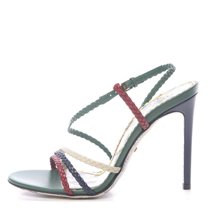 Gucci Malaga Kid Braided Haines High Heel Sandals 37.5 Emerald 1 of 8