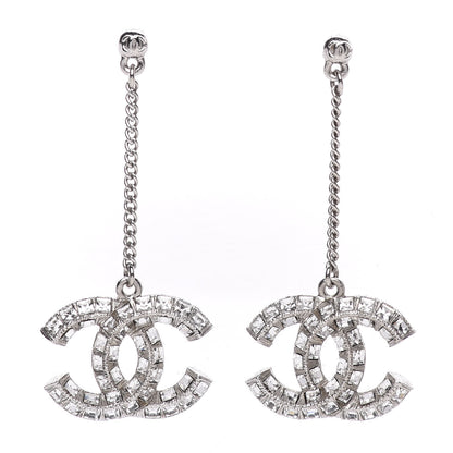 Chanel Baguette Crystal CC Drop Earrings Silver 1 of 4