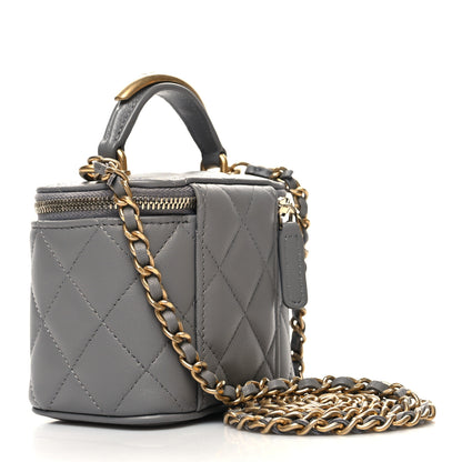 Chanel Lambskin Quilted Metal Mini Top Handle Vanity Case With Chain Grey 3 of 12