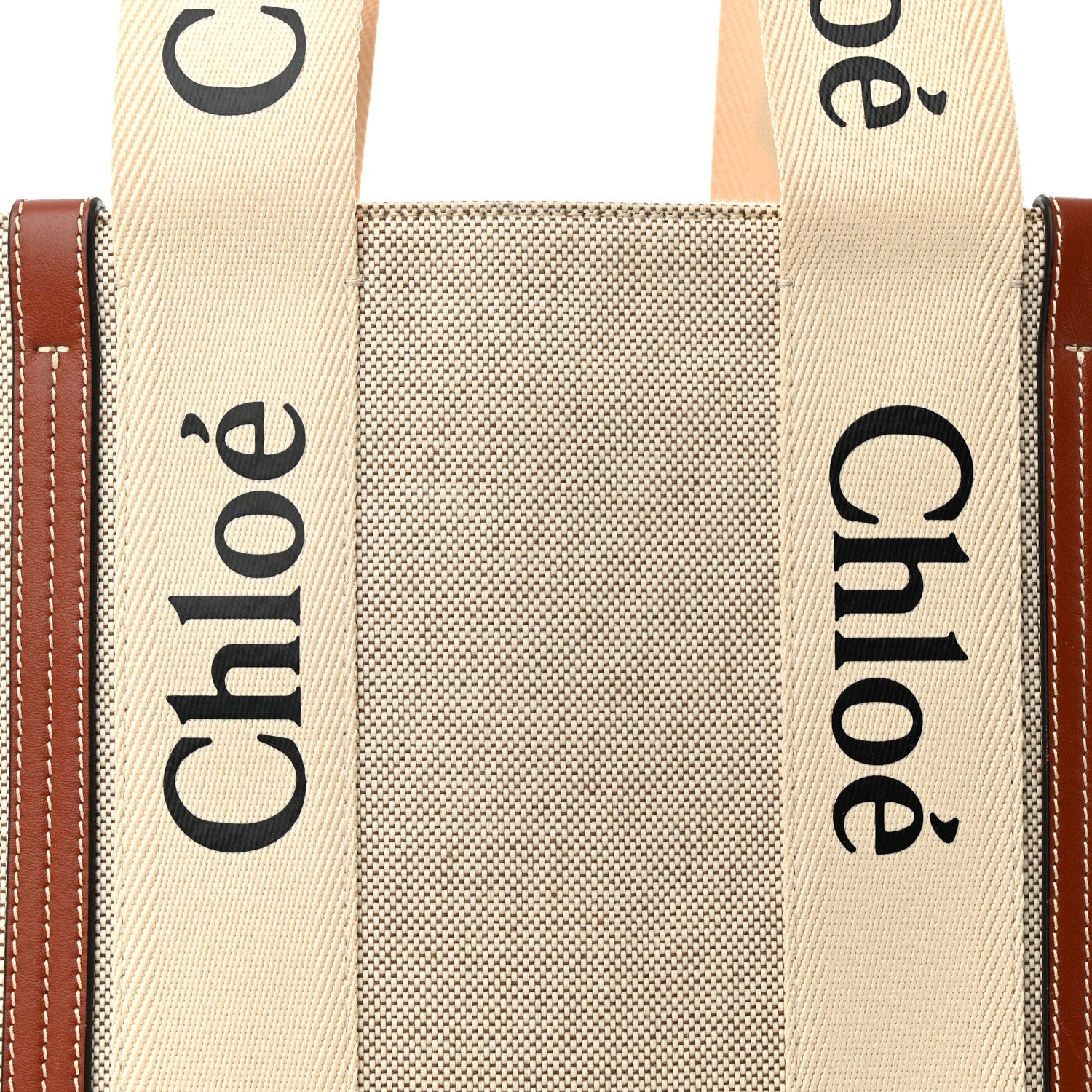 Chloe Cotton Calfskin Large Woody Ribbon Tote White Brown 8 of 14