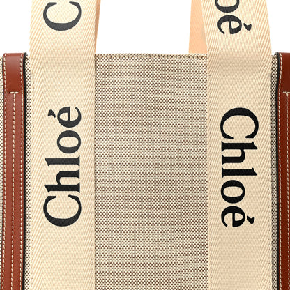 Chloe Cotton Calfskin Large Woody Ribbon Tote White Brown 8 of 14