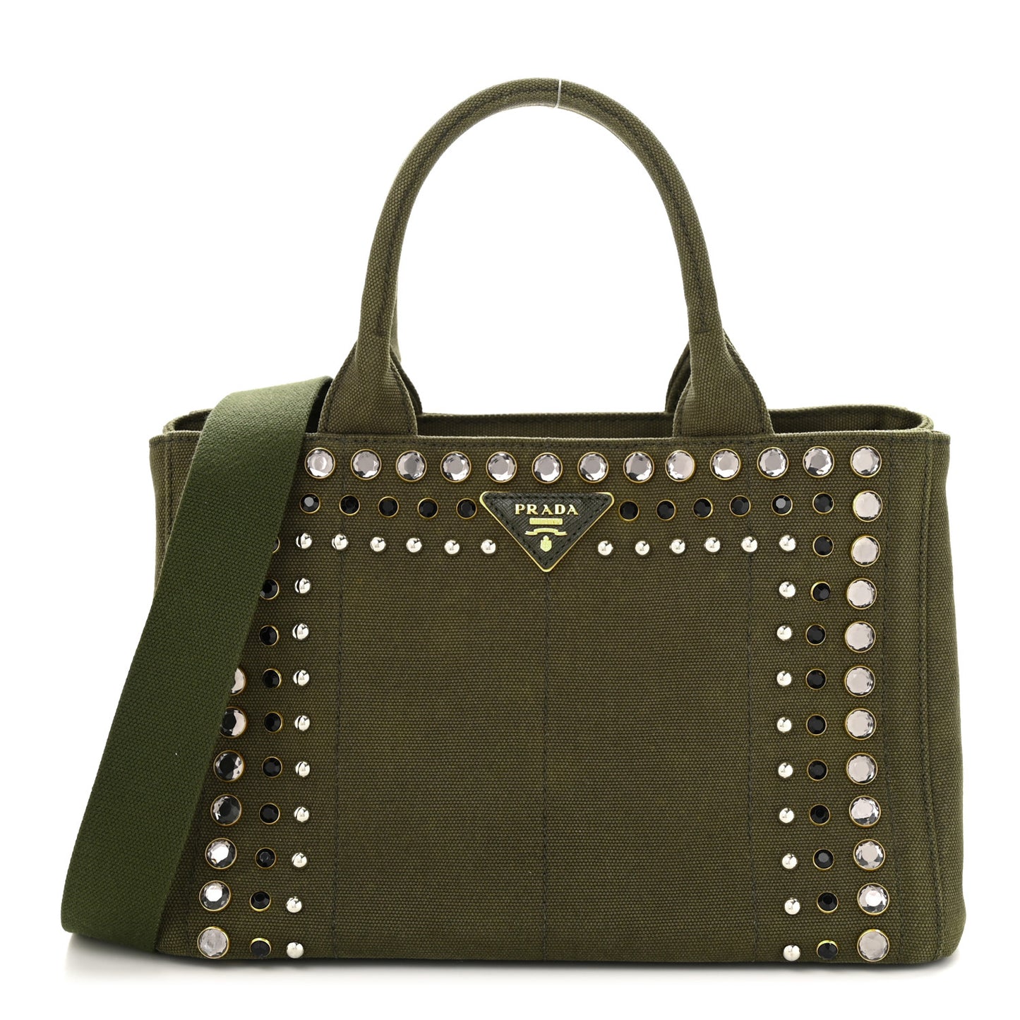 Canvas Studded Crystal Canapa Tote Militare