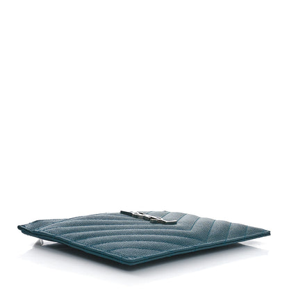 Saint Laurent Grain De Poudre Chevron Monogram Bill Pouch Malachite Green 4 of 8